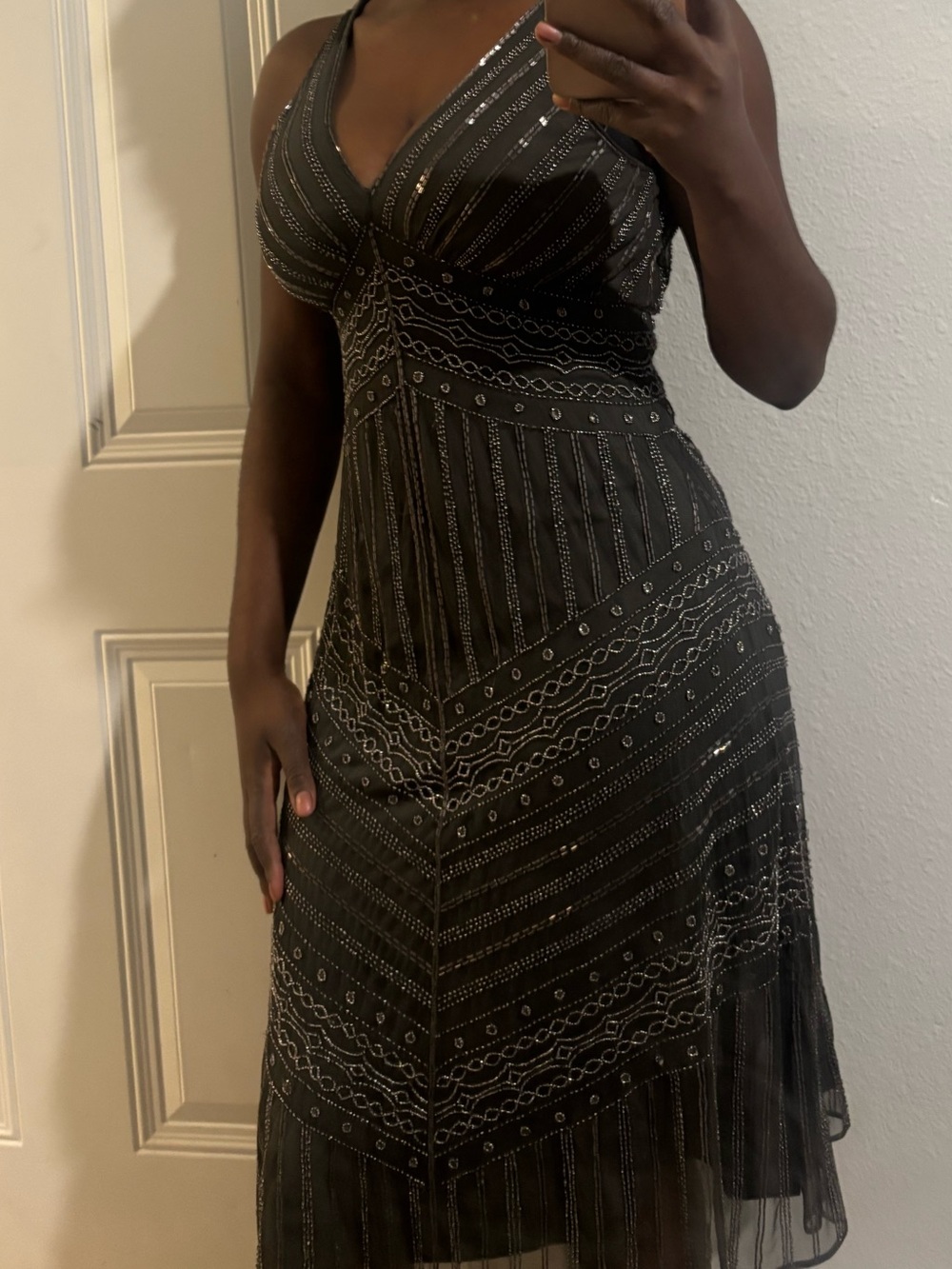 Ralph Lauren Black Beaded V-Neck Mini Dress - Picture 3 of 6